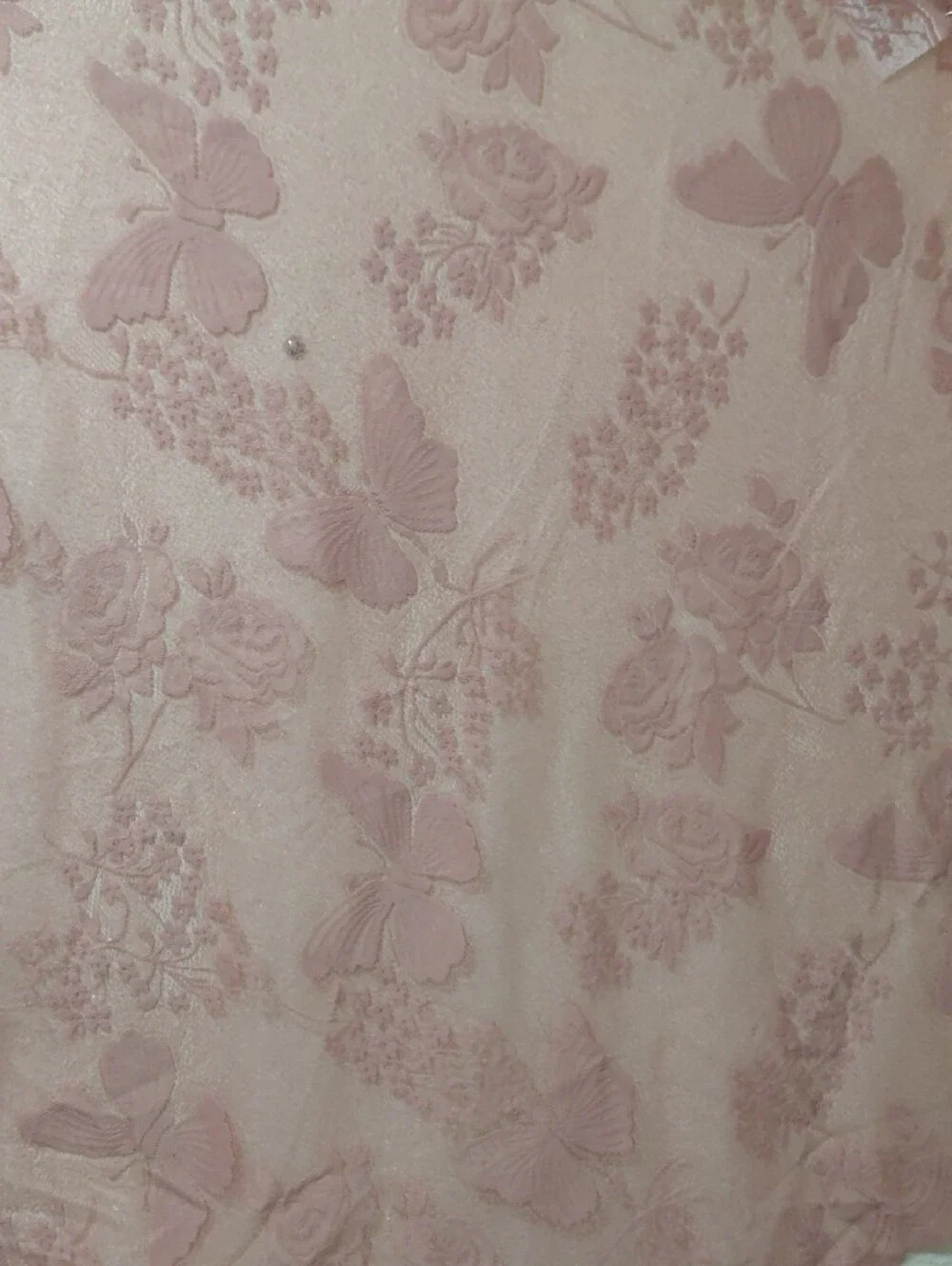 Blush Pink Sheer Floral & Butterfly Lace Overlay Tablecloth